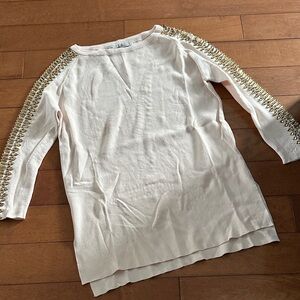 Zara Cream Blouse with Gold Accents